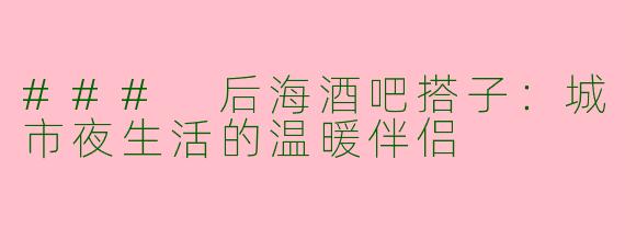 ### 后海酒吧搭子：城市夜生活的温暖伴侣