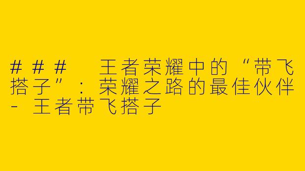 ### 王者荣耀中的“带飞搭子”：荣耀之路的最佳伙伴-王者带飞搭子
