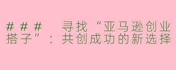 ### 寻找“亚马逊创业搭子”：共创成功的新选择