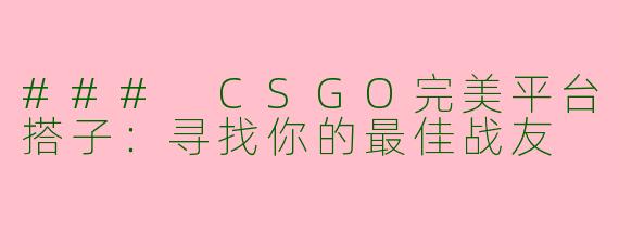### CSGO完美平台搭子：寻找你的最佳战友