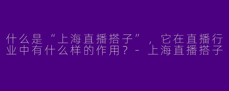 什么是“上海直播搭子”，它在直播行业中有什么样的作用？-上海直播搭子