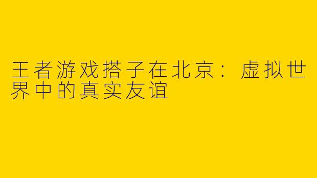 王者游戏搭子在北京：虚拟世界中的真实友谊