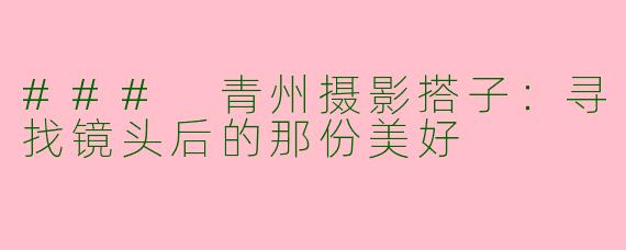### 青州摄影搭子：寻找镜头后的那份美好