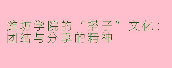 潍坊学院的“搭子”文化：团结与分享的精神