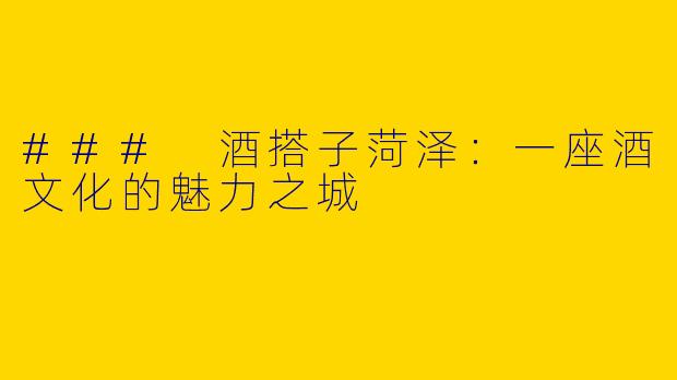 ### 酒搭子菏泽:一座酒文化的魅力之城