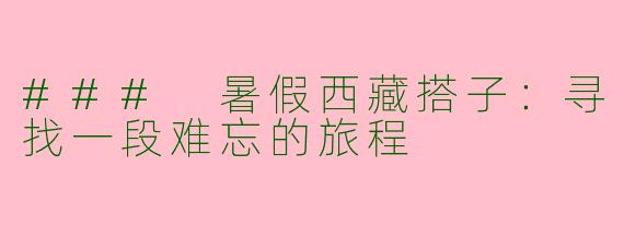 ### 暑假西藏搭子：寻找一段难忘的旅程
