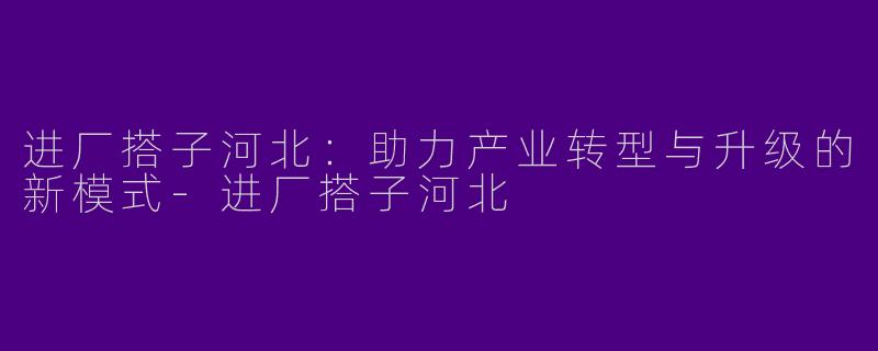 进厂搭子河北：助力产业转型与升级的新模式