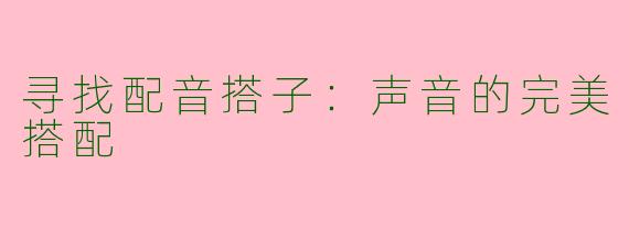 寻找配音搭子:声音的完美搭配