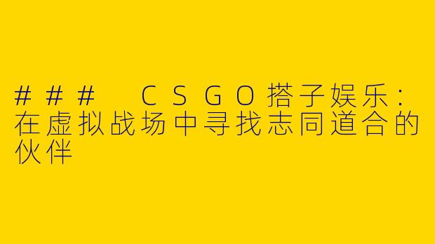 ### CSGO搭子娱乐：在虚拟战场中寻找志同道合的伙伴