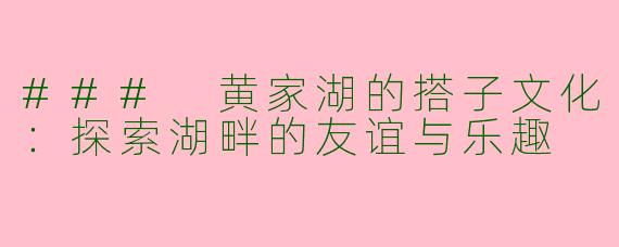 ### 黄家湖的搭子文化：探索湖畔的友谊与乐趣