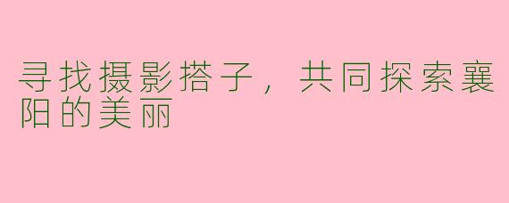 寻找摄影搭子，共同探索襄阳的美丽