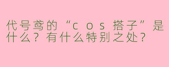 代号鸢的“cos搭子”是什么？有什么特别之处？