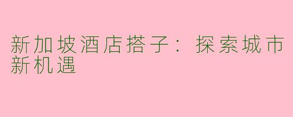 新加坡酒店搭子：探索城市新机遇