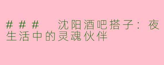 ### 沈阳酒吧搭子：夜生活中的灵魂伙伴
