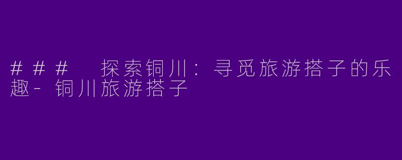 ### 探索铜川：寻觅旅游搭子的乐趣-铜川旅游搭子
