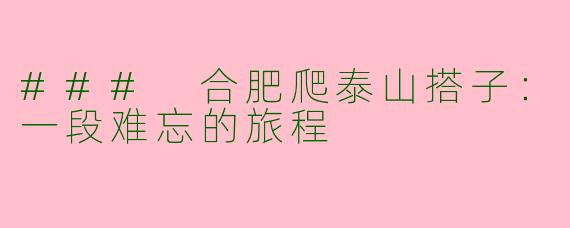 ### 合肥爬泰山搭子：一段难忘的旅程