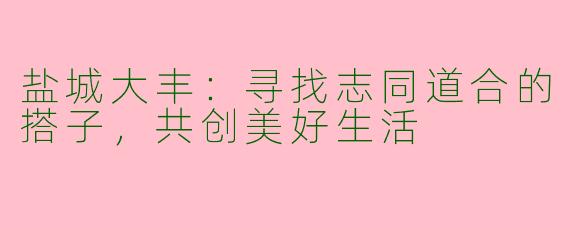 盐城大丰：寻找志同道合的搭子，共创美好生活