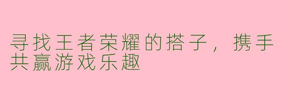 寻找王者荣耀的搭子，携手共赢游戏乐趣