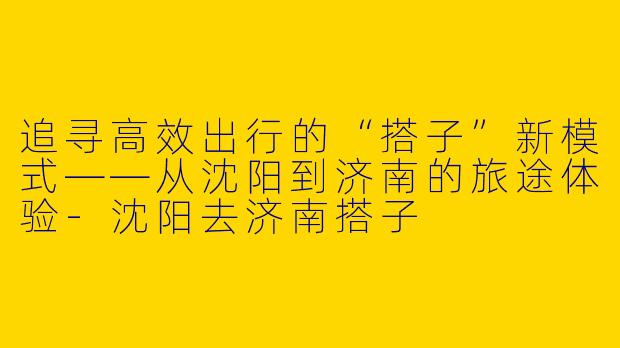追寻高效出行的“搭子”新模式——从沈阳到济南的旅途体验