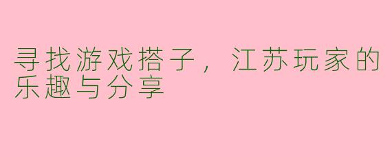 寻找游戏搭子,江苏玩家的乐趣与分享