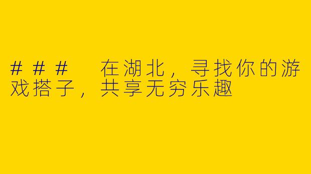 ### 在湖北，寻找你的游戏搭子，共享无穷乐趣
