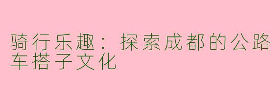 骑行乐趣：探索成都的公路车搭子文化