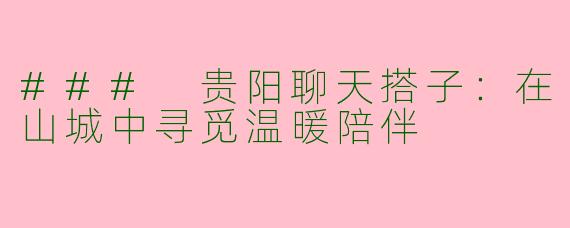 ### 贵阳聊天搭子：在山城中寻觅温暖陪伴