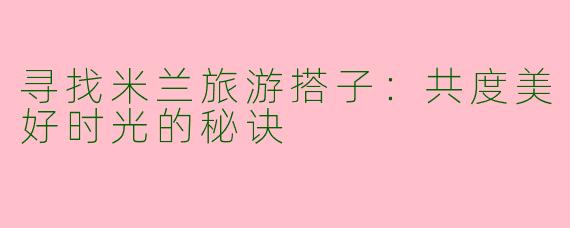 寻找米兰旅游搭子：共度美好时光的秘诀