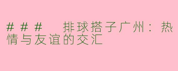 ### 排球搭子广州:热情与友谊的交汇
