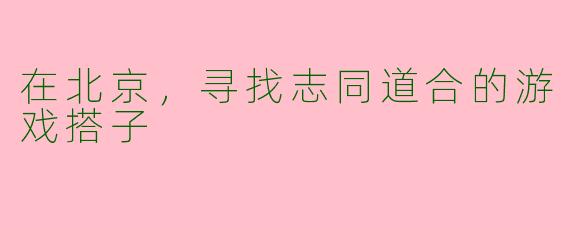 在北京，寻找志同道合的游戏搭子