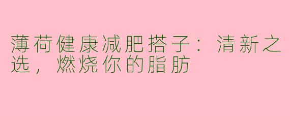 薄荷健康减肥搭子：清新之选，燃烧你的脂肪