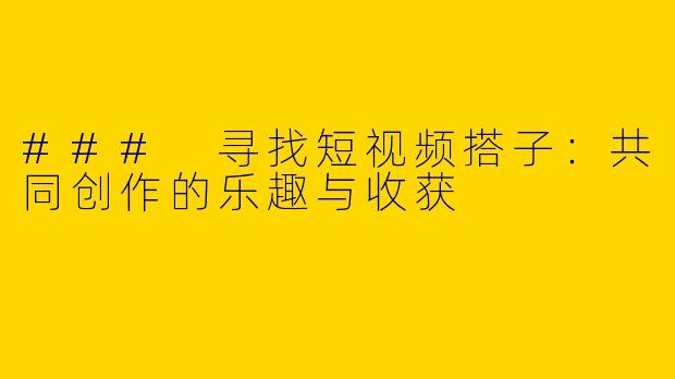### 寻找短视频搭子：共同创作的乐趣与收获