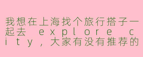 我想在上海找个旅行搭子一起去 explore city,大家有没有推荐的地方和活动?