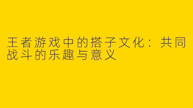 王者游戏中的搭子文化:共同战斗的乐趣与意义