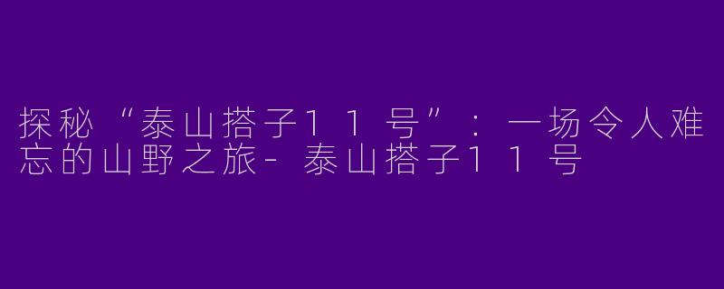 探秘“泰山搭子11号”：一场令人难忘的山野之旅-泰山搭子11号