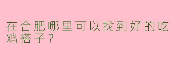 在合肥哪里可以找到好的吃鸡搭子?