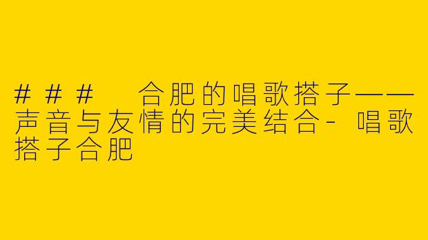 ### 合肥的唱歌搭子——声音与友情的完美结合-唱歌搭子合肥