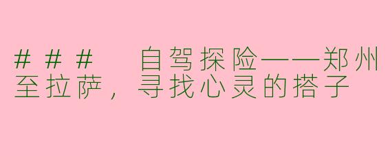 ### 自驾探险——郑州至拉萨，寻找心灵的搭子