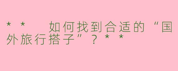 ** 如何找到合适的“国外旅行搭子”?**
