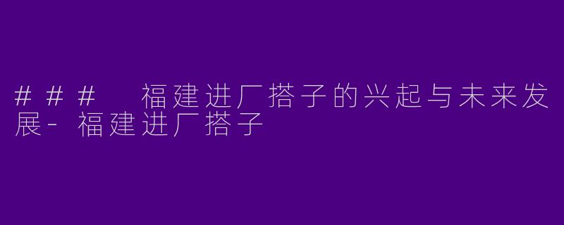 ### 福建进厂搭子的兴起与未来发展-福建进厂搭子