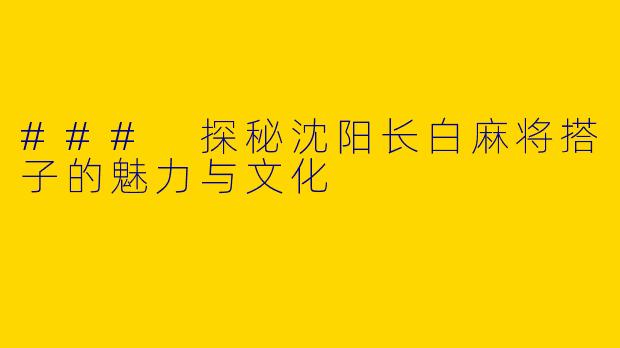 ### 探秘沈阳长白麻将搭子的魅力与文化