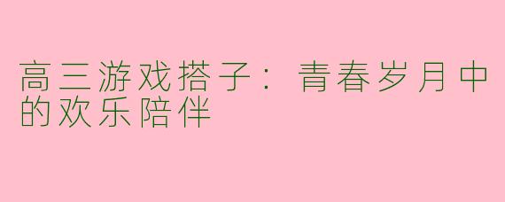 高三游戏搭子：青春岁月中的欢乐陪伴