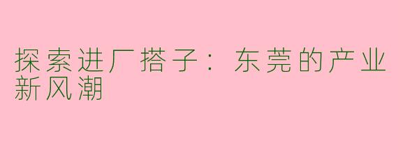 探索进厂搭子:东莞的产业新风潮