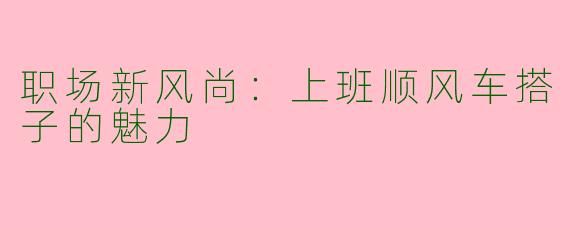 职场新风尚：上班顺风车搭子的魅力