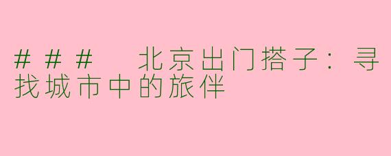 ### 北京出门搭子：寻找城市中的旅伴
