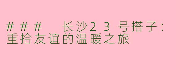 ### 长沙23号搭子:重拾友谊的温暖之旅