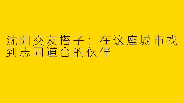 沈阳交友搭子：在这座城市找到志同道合的伙伴