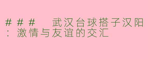 ### 武汉台球搭子汉阳：激情与友谊的交汇