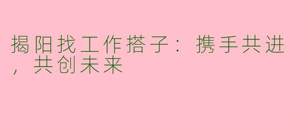 揭阳找工作搭子：携手共进，共创未来