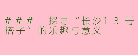 ### 探寻“长沙13号搭子”的乐趣与意义